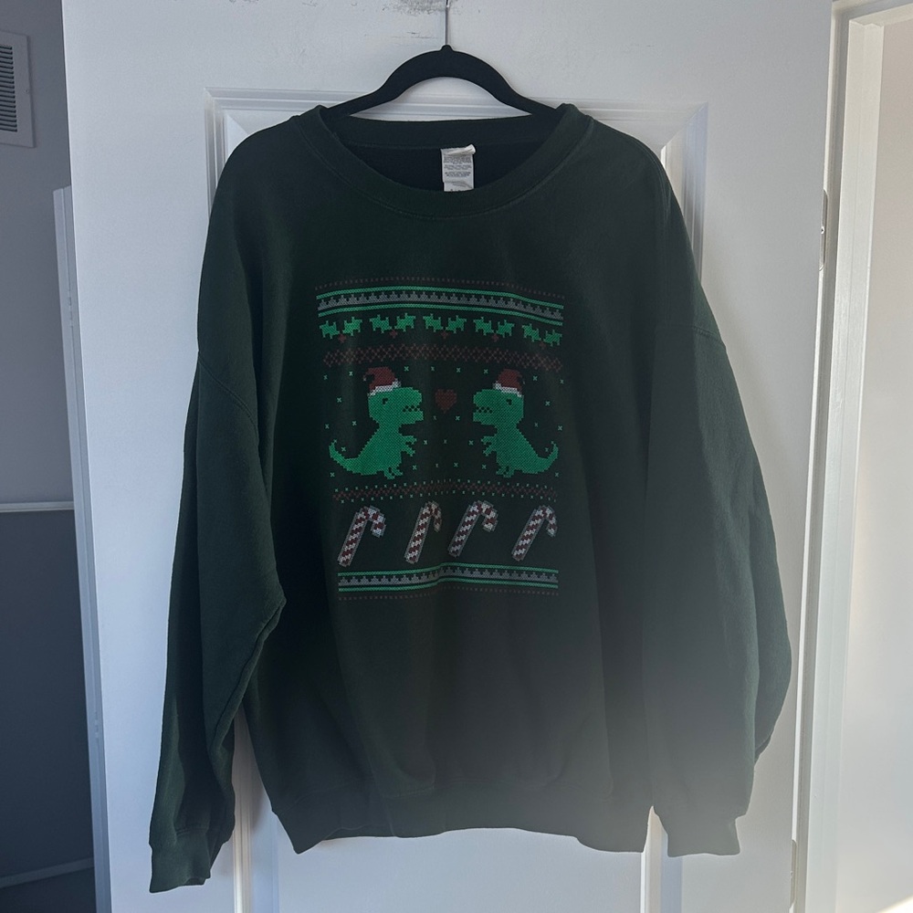 Gildan Green Dinosaur Christmas Crewneck Sweatshirt size XL